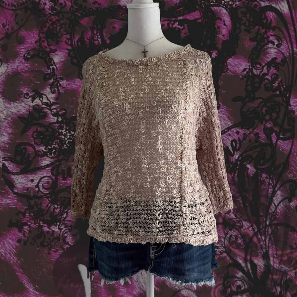 super light white ivory and cream pink elevated basic open knit top